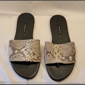 Newbark Roma Snake-Effect leather sandals.